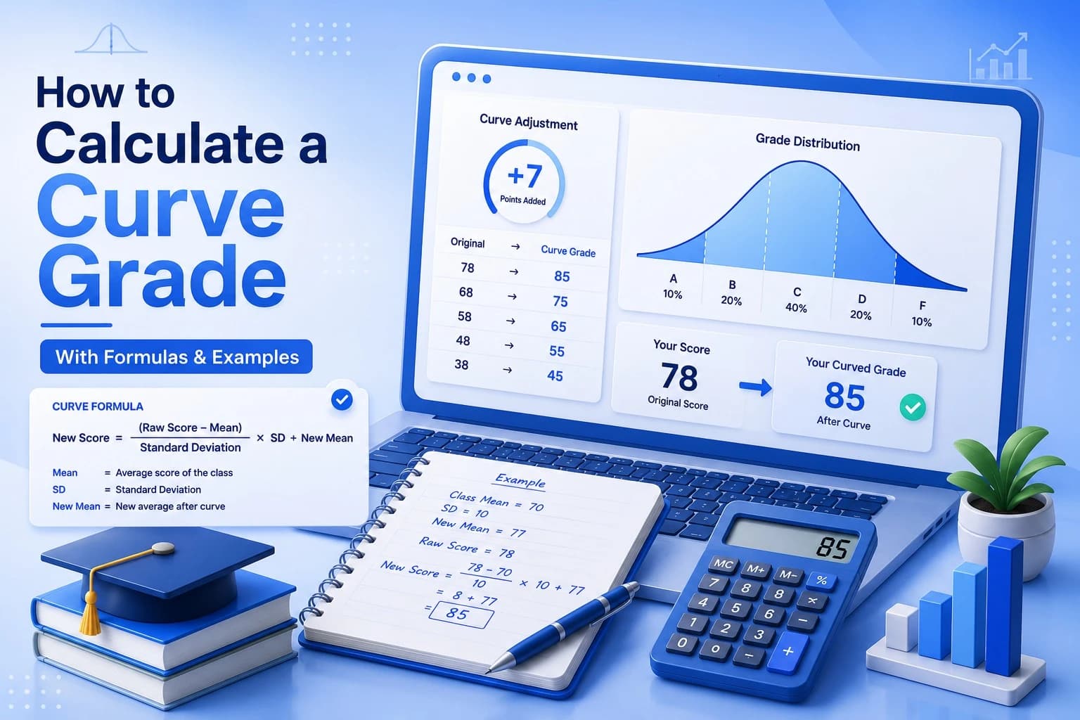 How to calculate a curve grade with formulas and examples