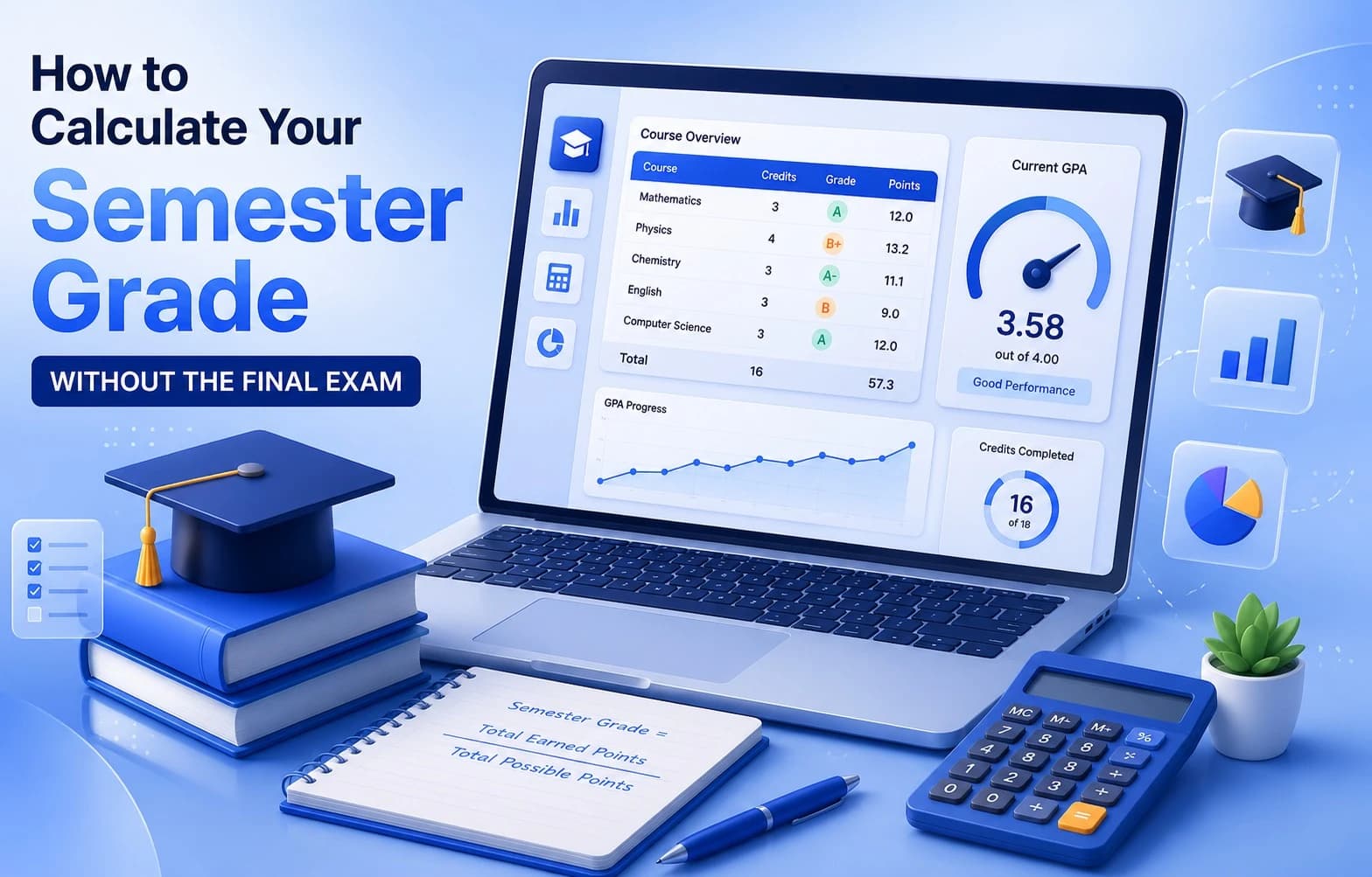 How to calculate a semester grade without the final exam using completed category weights