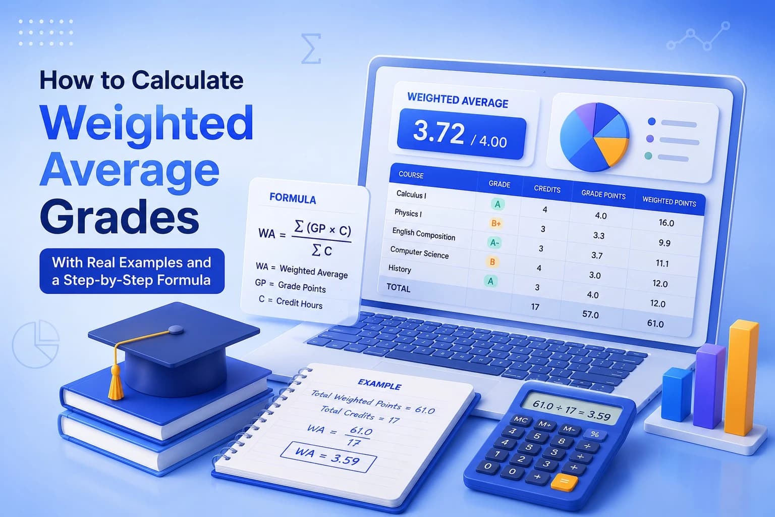 How to calculate weighted average grades with category weights and example scores